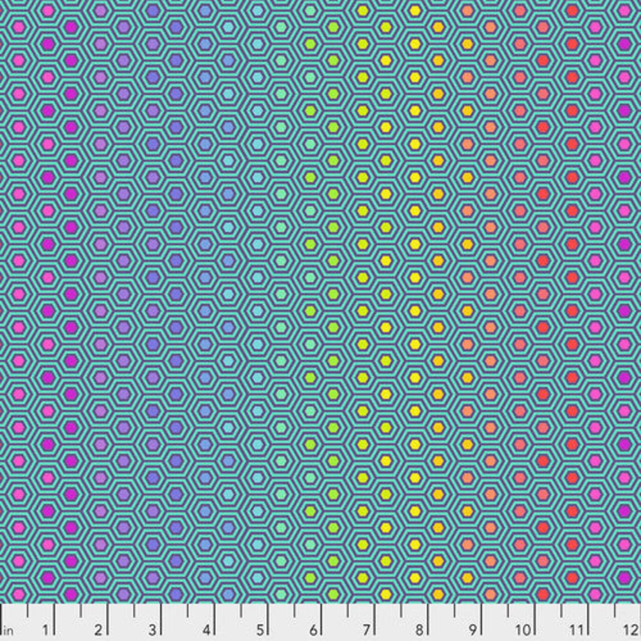 Fabric FreeSpirit Tula Pink Rainbow Peacock Hexy by the Quarter Yard PWTP151.PEACOCK